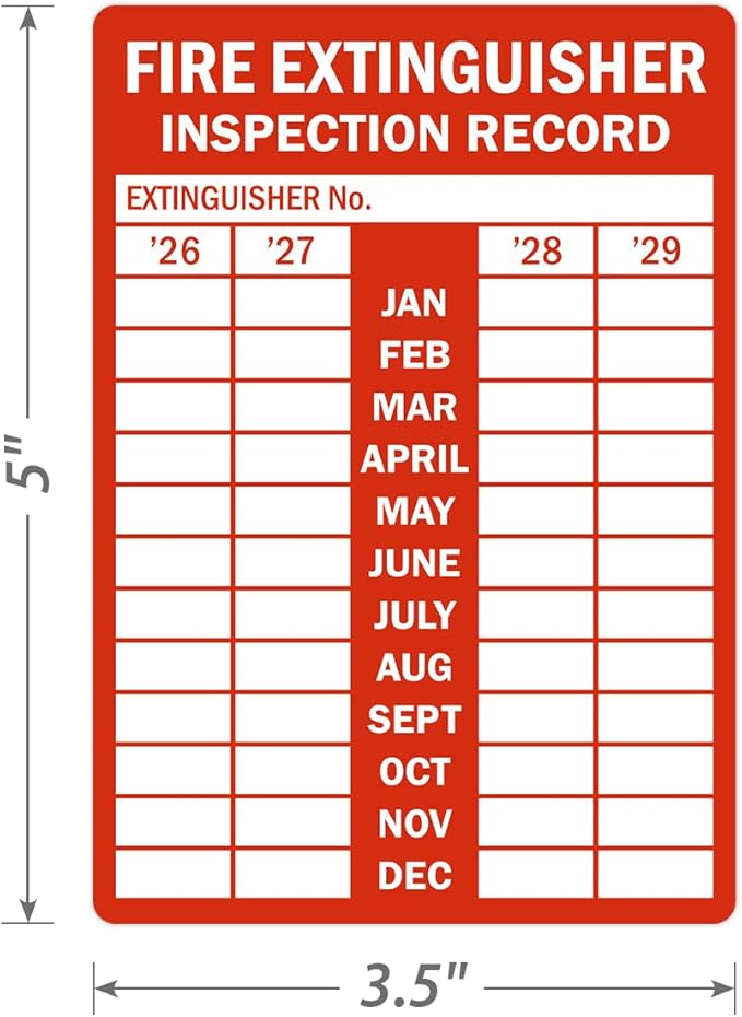 SmartSign “Fire Extinguisher Inspection Record” Pack of 5 Labels | 3.5" x 5" Laminated Vinyl Sticker, Made in USA