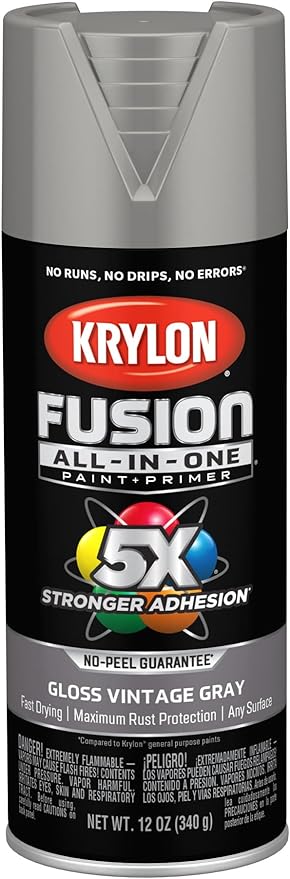 Krylon Fusion All-In-One Adhesive Spray Paint for Indoor/Outdoor Use, 12 oz, Vintage Gray