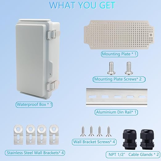 Waterproof Junction Box, ABS Plastic Electrical Box with Stainless Steel Latch, Hinged Cover Electric Project Enclosure Box with Mounting Plate, Wall Brackets & Cable Gland 7.9"x3.9"x2.8"