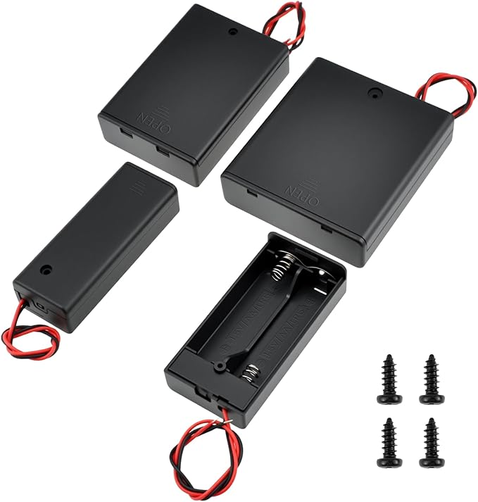 SDTC Tech 4-Pack 1/2/3/4 x AA Battery Holder with Switch Cover Wire Leads | 1.5/3/4.5/6 Volt Battery Case Box Kit | for Led Circuit Experiment Doorbell