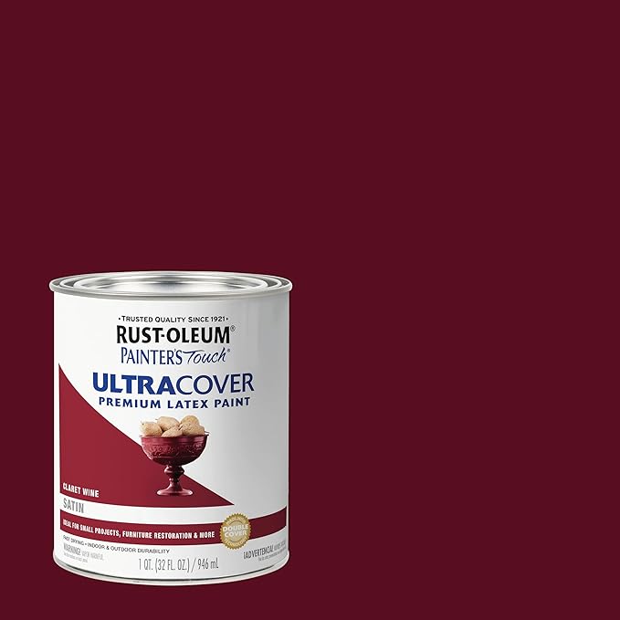 Rust-Oleum 240286 Painter's Touch Latex Paint, Satin Claret Wine,1 Quarts (Pack of 1)