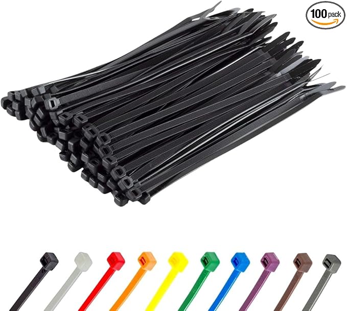 GTSE 10 Inch Black Zip Ties, 100 Pack, 18lb Strength, UV Resistant Long Nylon Cable Ties, Self-Locking 10" Tie Wraps