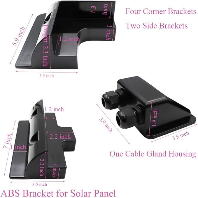 Solar Panel Mounting Brackets ABS Corner Bracket Kit 7PCS, Drill-Free Widely Used on Roofs of RV, Caravans, Vehicles, Camper Vans, Sheds, Garages, Deck of Boats, Black