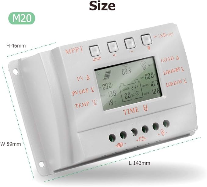 SolaMr 20A Solar Charge Controller MPPT 12V/24V Intelligent Solar Panel Charge Controllers with LED Screen Display USB Port 5V Output Solar Panel Battery Regulator