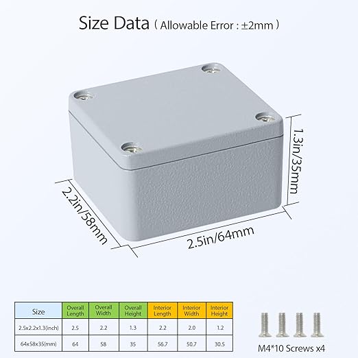 LeMotech Aluminum Alloy Metal Junction Box IP67 Waterproof Dustproof Small Electrical Box Outdoor Universal Enclosure Grey 2.5x2.2x1.3in (64x58x35mm)