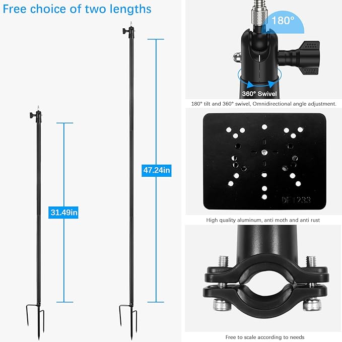 HOLACA 31.49 or 47.24 inch PTZ Camera Ground Stake Mount Stand with Solar Panel Mount for AOSU SEHMUA Cinnado Tapo Reolink Cameras and Solar Panels Ground Stake Bracket