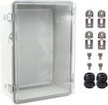 Waterproof Outdoor Electrical Box Junction Box Weatherproof IP67 ABS Plastic Enclosure Switch Router Project Box with Mounting Plate with Wall Bracket 2 Cable Glands Clear 14.6"x10.63"x5.9"