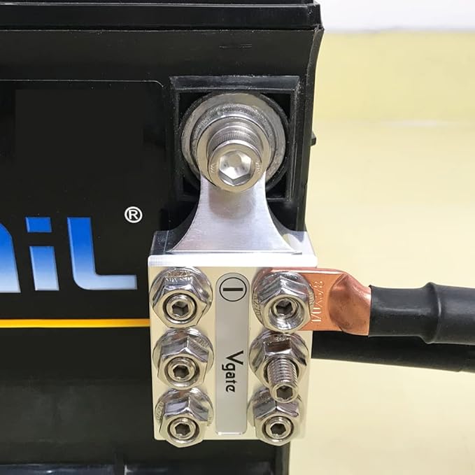 Vgate 12-Way Post Terminal Distribution Block Bus Bar, 8AWG up to 4/0(XL) AWG Gauge, for Lithium or AGM Lead Acid Battery with Bolt Down Ends or Threaded Studs, M10 or 3/8”-16