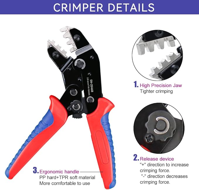 Solar PV Cable Crimping Tool for Solar Wire Connectors, AWG14-10 (2.5/4/6mm²) - 7 In Mini Piler