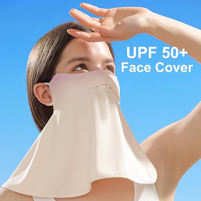 UPF 50+ Unisex Breathable Cooling Face Cover Sun UV Protection Earloop Neck Gaiter Scarf for Summer Outdoor Activities