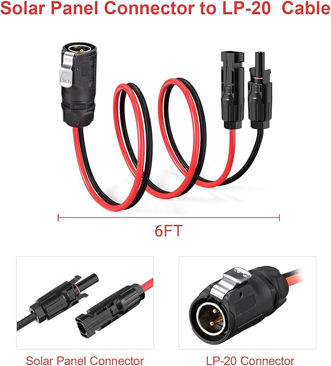 10AWG 2 Pin Power Industrial Circular Connector to Solar Adapter for River RV Solar Ports Solar Panel Suitcase(6FT)
