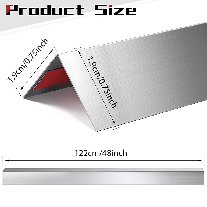 Therwen 10 Pcs 3/4 x 3/4 x 48 Inch 304 Stainless Steel Corner Guards Metal Wall Guard Protector Corner Trim Molding for Door Countertop Furniture Cabinet Protection