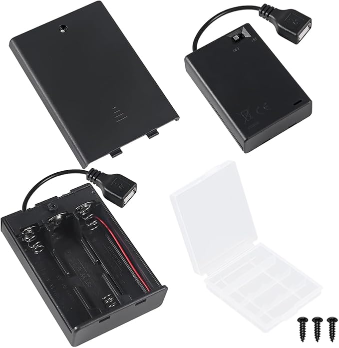 2Pcs 3AA Battery Holder Switch USB Female Socket 3x1.5V AA Battery Case Box Holder On/Off Switch with Cover Screw and Transparent Battery Storage Case for Arduino RC Cars LED Strip Light