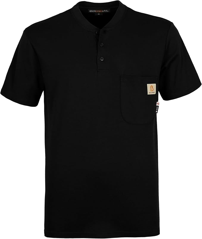 BOCOMAL FR Shirts Flame Resistant Shirt 5.5oz 100% Cotton Light Weight CAT2 Fire Retardant Henley Shirts