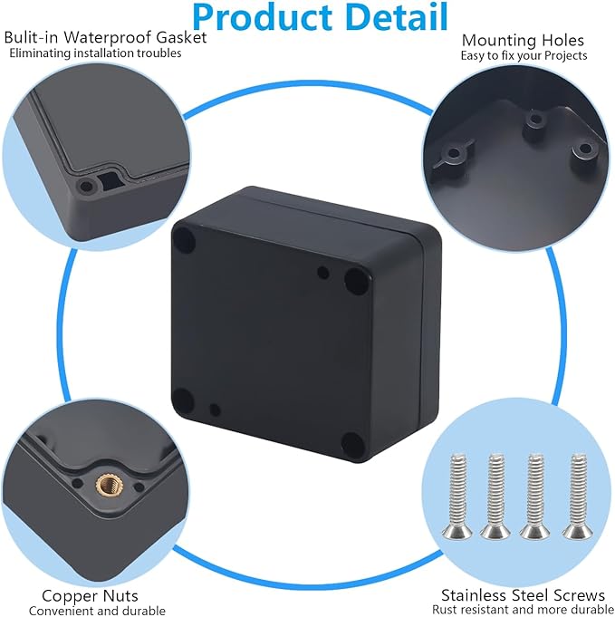 Project Box ABS Black Electrical Boxes IP67 Outdoor Waterproof Box Electronic Junction Box Power Enclosure with Cable Glands for DIY Project 2.5 x 2.3 x 1.38inch(63x58x35mm)