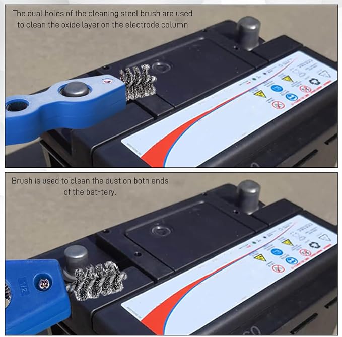 4 in 1 Car Battery Cleaning Brush, Battery Terminal Cleaner, Anti-Rust Auto Battery Cleaner with Steel Wire, Car Accessories Vehicle Machine Parts Clean Tools for Most Vehicles (Blue)