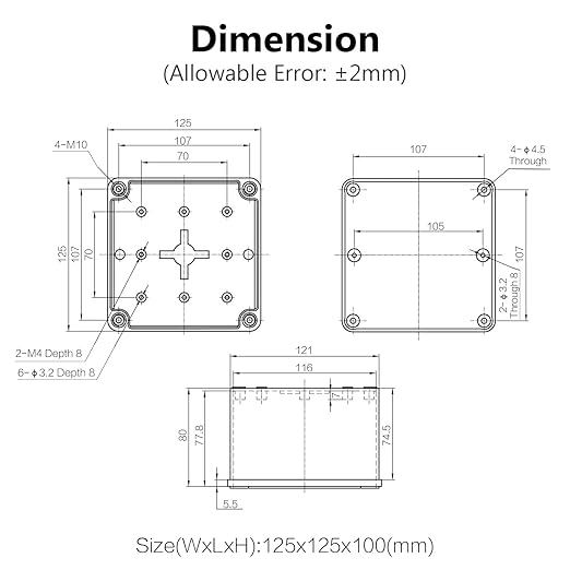 LeMotech Junction Box IP67 Waterproof Dustproof ABS Plastic Project Box for Electrical Outdoor Enclosure Gray 4.9 x 4.9 x 3.9 inch (125 x 125 x 100 mm),2 Pack