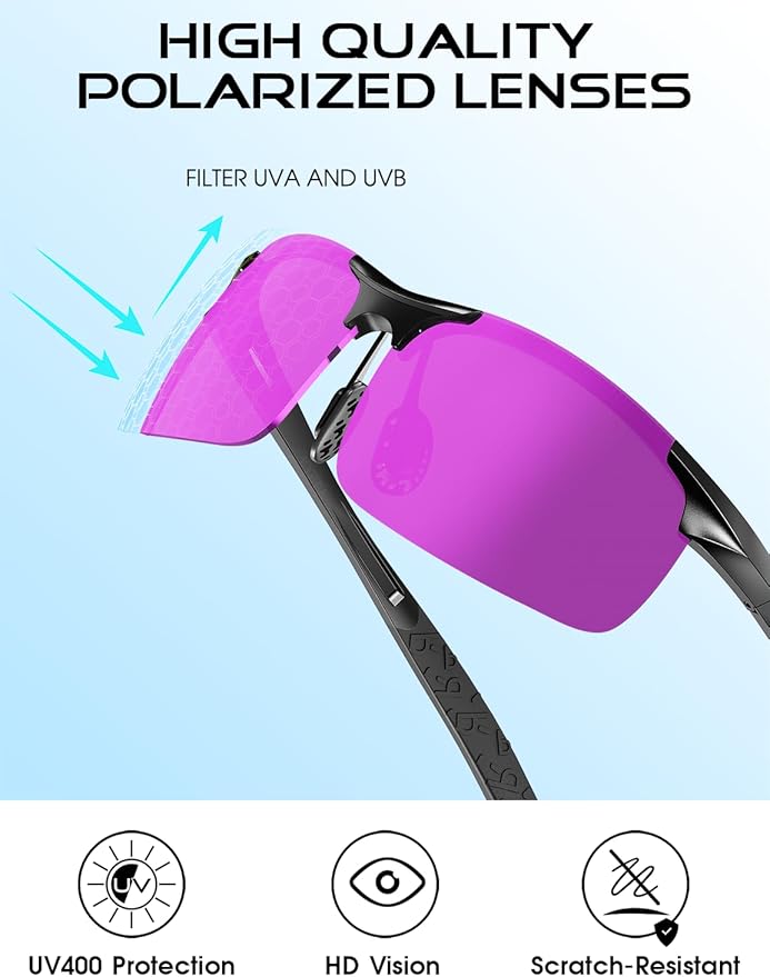 ATTCL Polarized Sunglasses Men Sports: UV Protection Anti Glare Wrap Around Lightweight Metal Driving Fishing Golf Running