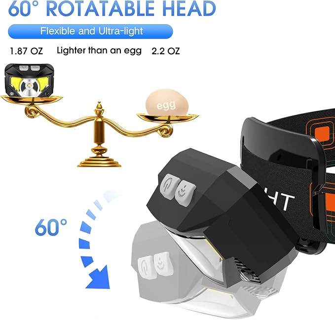 LHKNL Headlamp Flashlight,6-Pack Lumen Ultra Bright LED Rechargeable Headlight with White Red Light,Waterproof Motion Sensor Head Lamp,8 Mode for Outdoor Camping Running Cycling Fishing