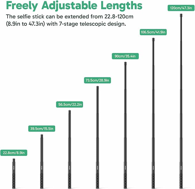 AKASO 47.2"/120cm Invisible Selfie Stick - Aluminum Alloy Invisible Pole for Insta360 X5/4/3, DJI Osmo 360, GoPro Hero 13/12/11, AKASO 360/EK7000/EK7000 Pro, Brave 4/4 Pro, Brave 7/7 LE Action Camera