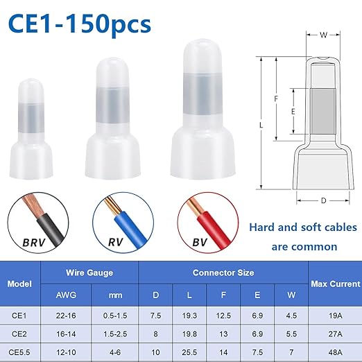 smseace 150 Pcs Nylon Closed End Crimp Terminal -Crimp Caps Wire Connectors for 22-16 AWG - Ideal for Automotive, Audio, and Electrical Applications