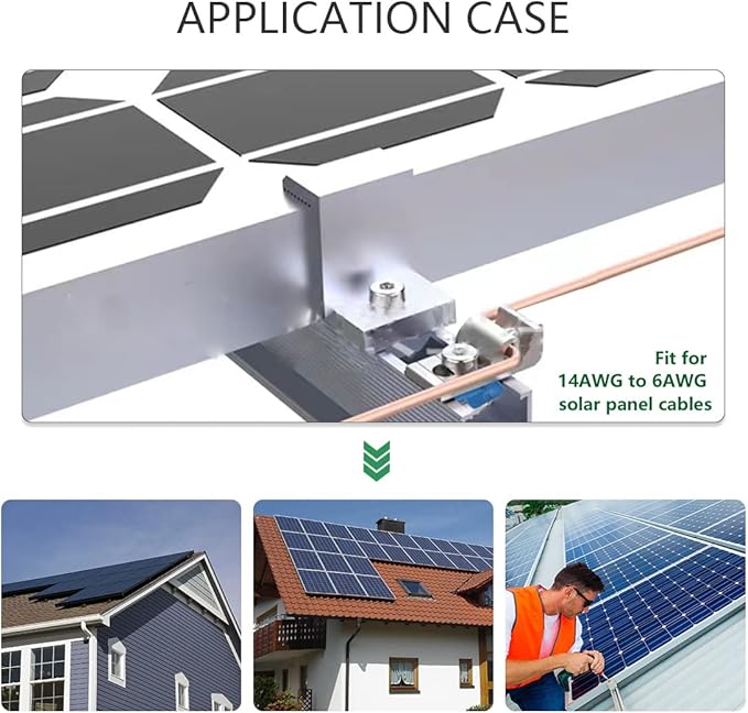 Solar Panel Photovoltaic Bolt-On Coupling Earthing Ground Lug Cable Clamp with Nuts for RV, Boat, Roof, Wall and Other Off Gird Roof Bare Wire Installation(4pcs)