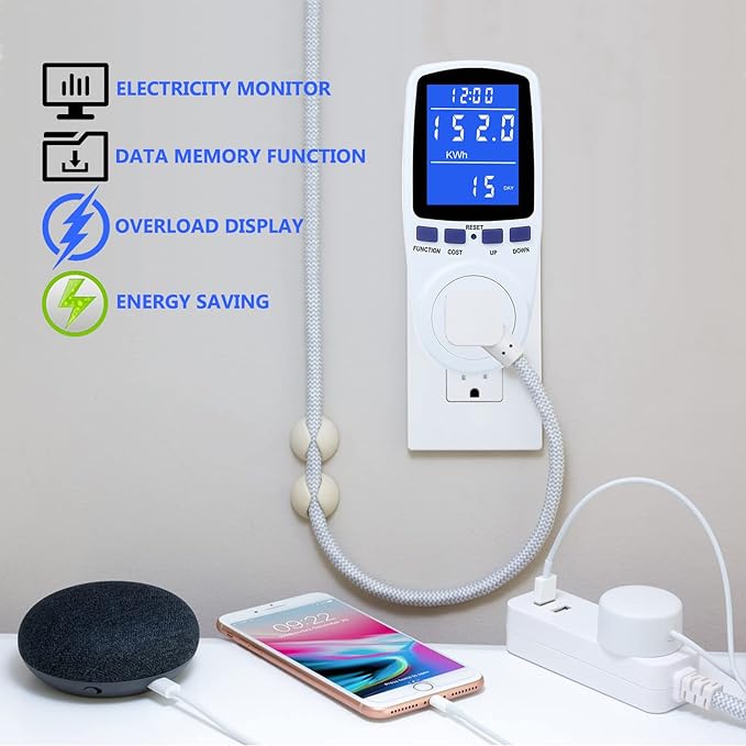 2 Pack Upgraded Watt Meter Power Meter Plug Home Electricity Usage Monitor, Electrical Usage Monitor Consumption, Energy Voltage Amps Kill Meter Tester with Backlight, 7 Modes Display