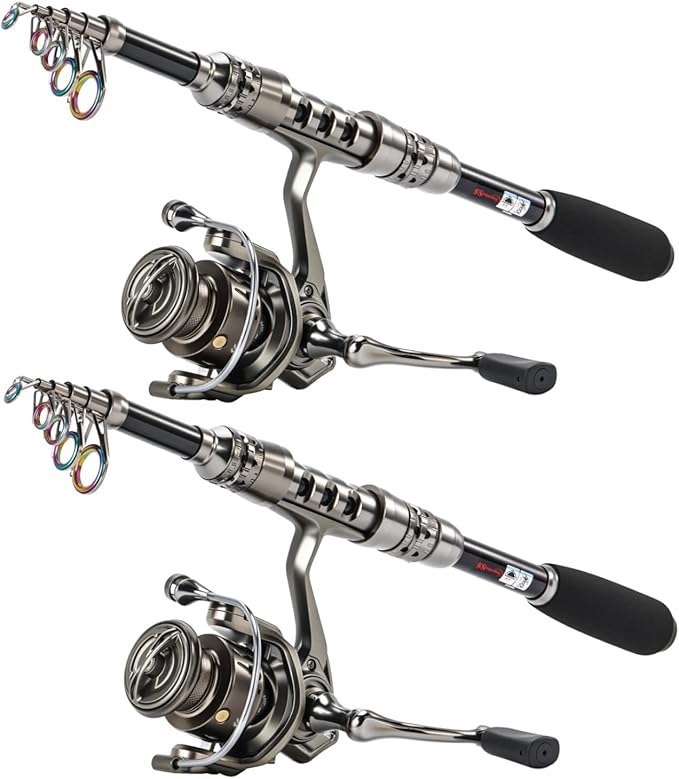 Sougayilang Fishing Rod and Reel Combo – 5.9FT Telescopic Carbon Fiber Fishing Pole with 12+1 BB Spinning Reel, Saltwater Freshwater Kit