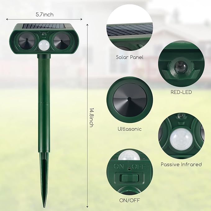 2026 Solar Ultrasonic Animal Repeller Outdoor Cat Deer Repellent Devices with Motion Sensor Waterproof Squirrel Racoon Fortress Pro Animal Deterrent Devices for Rabbit Skunk Repellent for Yard