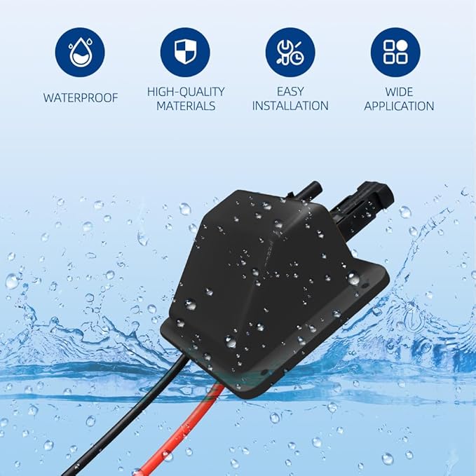 Solar Cable Entry Gland, Dual Cable Entry Housing with 1m 6mm² Solar Extension Cable Connector, Solar Junction Box, UV Resistancefor Solar Project on Rv, Boat,Camper（3.28ft, 10awg