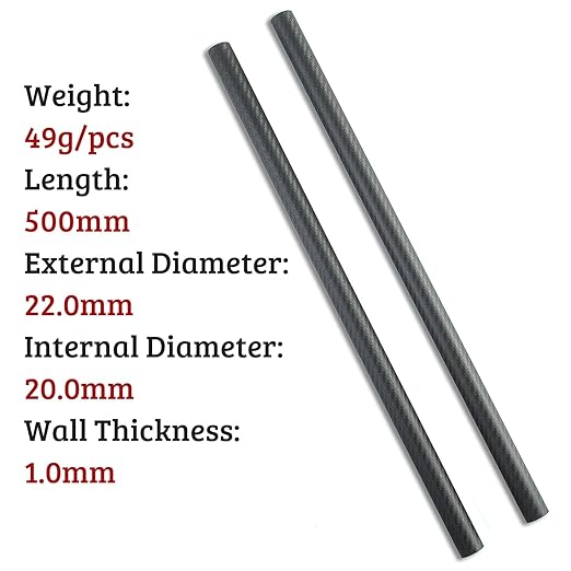 2pcs Carbon Fiber Tube 22x20x500MM 3K Roll Wrapped Twill Matte Finish