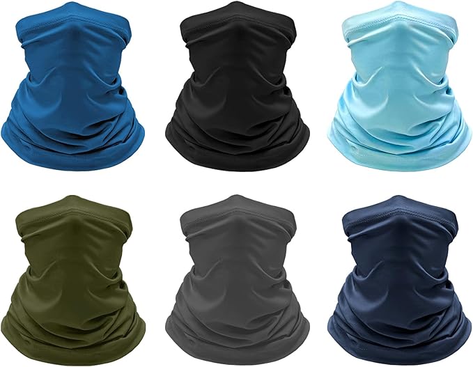6 Pack Cooling Neck Gaiter Face Cover Mask Summer Breathable Dust UV Bandana Scarf for Men Women Fishing Running Cycling