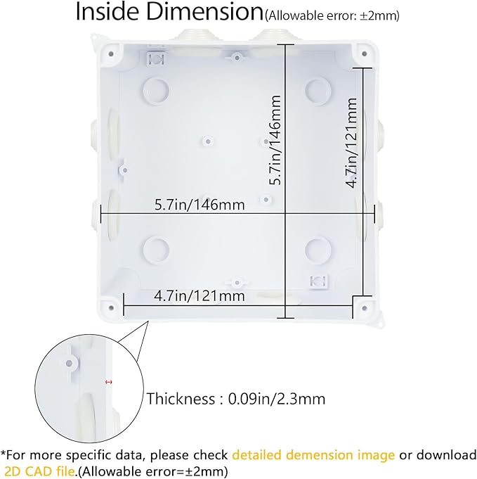 LeMotech Junction Box, ABS Plastic IP65 Waterproof and Dustproof, Universal Electrical Enclosure, Outdoor and Indoor Project Box 5.9X 5.9X 3.9 inch (150 x 150 x 100 mm)