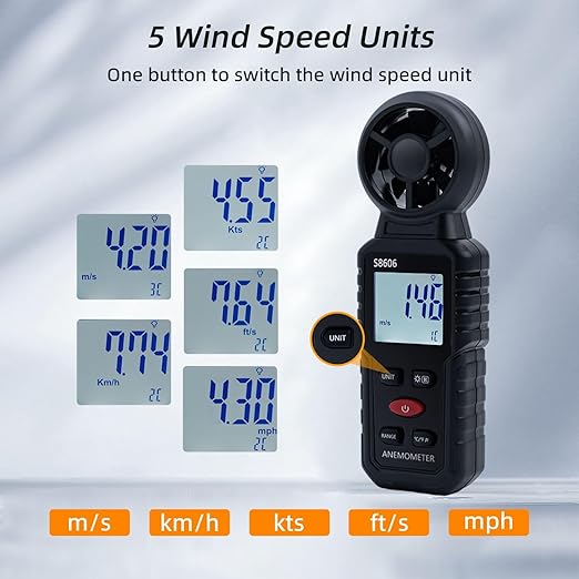Mcbazel 3 in 1 Handheld Digital Anemometer Wind Meter, High Precision Wind Speed Measuring, Digital Wind Speed Meter with Backlight for HVAC, Sailing, Fishing, and Indoor Outdoor Use