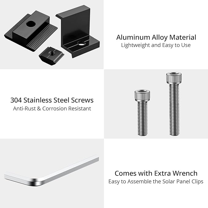 Anbte 10 PCS Solar Panels Brackets 40mm, Aluminium 6 x T-Shaped Mid Clamps + 4 x End Clamps, Solar Panel Mounting Brackets for Metal, Tin, Flat, Sheet Roofs, RV, Black