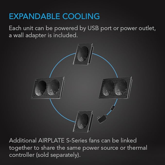 AC Infinity AIRPLATE S2, Quiet Cooling Blower Fan System 6" with Speed Control, for Home Theater AV Cabinets