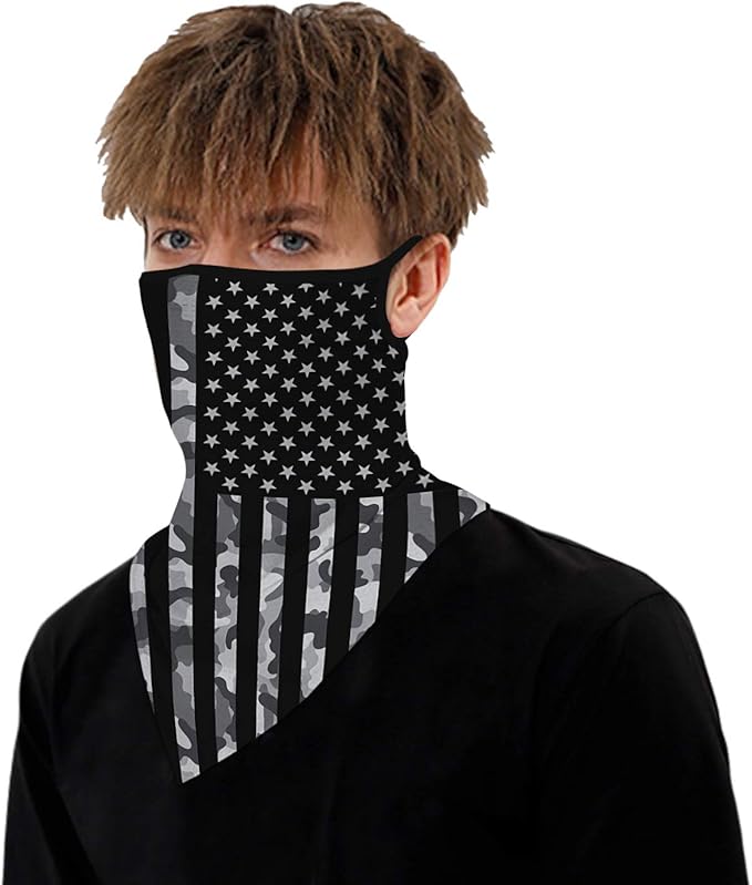 YAYOUREL Neck Gaiter Face Mask Bandanas for Men Women UV Face Scarf Cover Ear Loop Hole Facemask for Fishing Running Cycling
