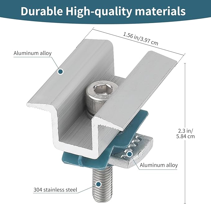 10 Pcs Adjustable Solar Panel Clamps for Unistrut System Mounting Bracket, Wide PV Photovoltaic Support Mid, Secure Aluminum Hardware Roof Mount Kit with Nut Bolt Fit for Standard Roof