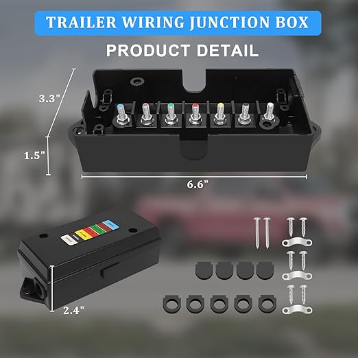 2 Set 7 Way Trailer Junction Box Weatherproof 7 Gang Color Coded Solid Studs Electrical 7 Way Trailer Wire Junction Box 7 Pole Waterproof for RV Camper Caravans Boat Rewiring - Black