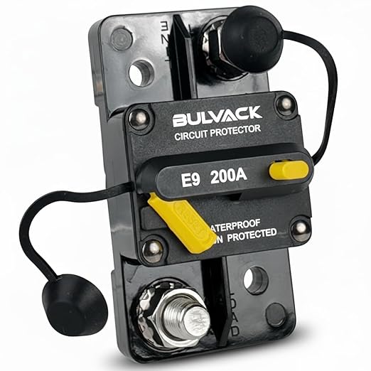 E9 3/8" Studs 200 Amp Circuit Breaker with Manual Reset | 12V - 48V DC | Waterproof IP67 Switchable 200A - Extended Surface Mount