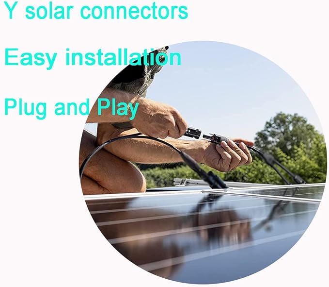 Solar Y Connector,Solar Y Branch Parallel Cable 2 to 4 Male Female Solar Connector Adapter,10AWG 45A Waterproof IP68 30CM Cable, for Solar Panels,Solar Cells,1 Pcs.(Y Solar 2-4)