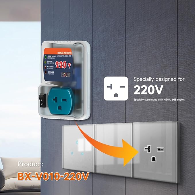 BXST Heavy-Duty Surge Protector 20A 4400W for Refrigerators One Outlet Plug Voltage Protector Adjustable Voltage Regulator for Home Appliance, 1 Pack
