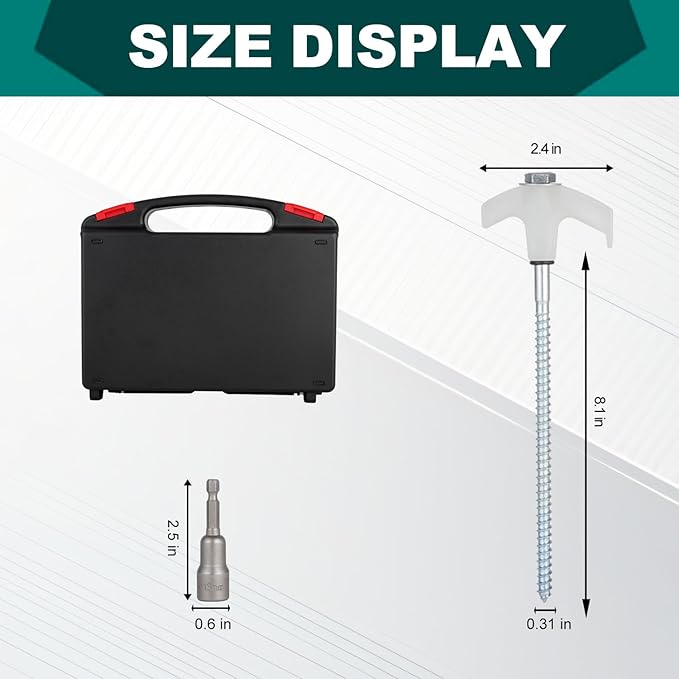 20 Pack Screw in Tent Stakes Heavy Duty,8 ’’ Ground Anchors Screw in,Metal Stakes with Hex Head Driver and Sturdy Storage Box. (20, Luminous White)
