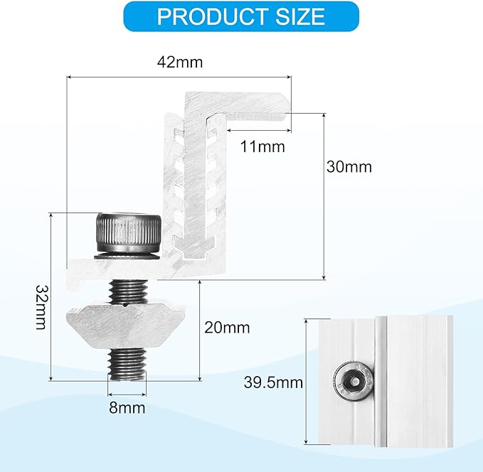 uxcell 30pcs Solar Panel End Clamp, Aluminum Z Brackets for Solar Panels Solar Mounting Brackets Kit for Solar Panel Pv Mounting System Accessories (32-50mm)