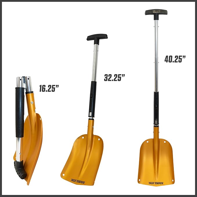 True Temper 3-in-1 Emergency Shovel for Car or Truck, Foldable with Ice Scraper, Ice Brush, Compact Storage for Vehicle or Hiking, Use in Snow, Dirt, Ice, or Gravel