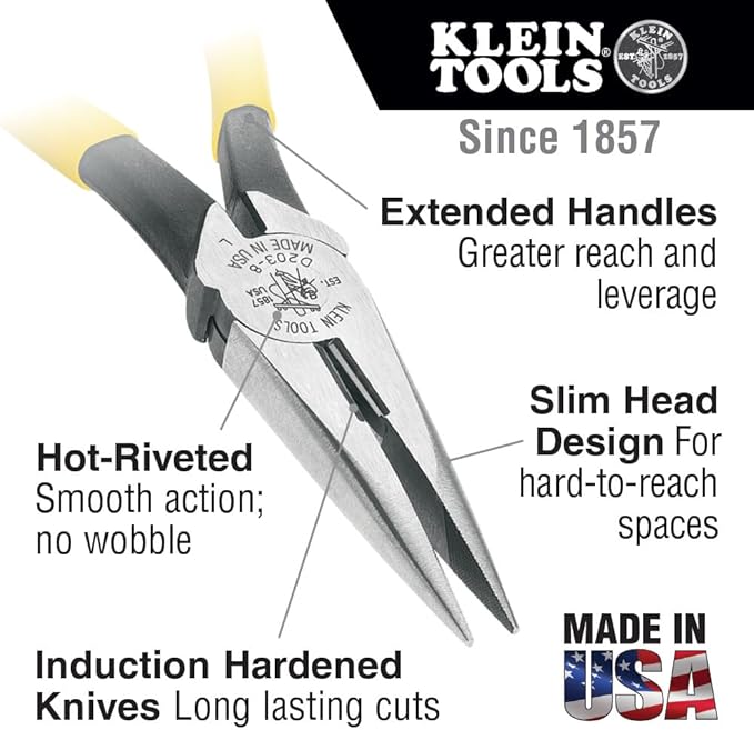 Klein Tools 80087 Dipped Plier Kit, Made in USA, Diagonal-Cutting, Needle-Nose, Side-Cutting High Leverage Linesman Pliers, Cutter and Crimper, 5-Piece