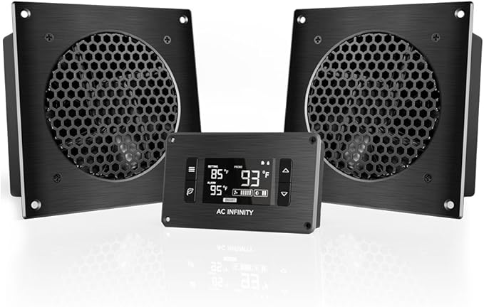 AC Infinity AIRPLATE T8, Quiet Cooling Dual-Fan System 6" with Thermostat Control, for Home Theater AV Cabinets