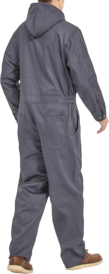 Mens Cotton Blend Long Sleeve Coverall Multi Pockets Zip Overall Mechanic Work Jumpsuit with Hood