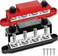 250A 12V Bus Bar Marine 12V,Power Distribution Block with Cover with 4 x 3/8”Post 6 x #8 Screws Terminals,Battery Bus Bar with 4PCS Battery Lugs and 4PCS Heat Shrink Tubing for Car Boat Solar Wiring