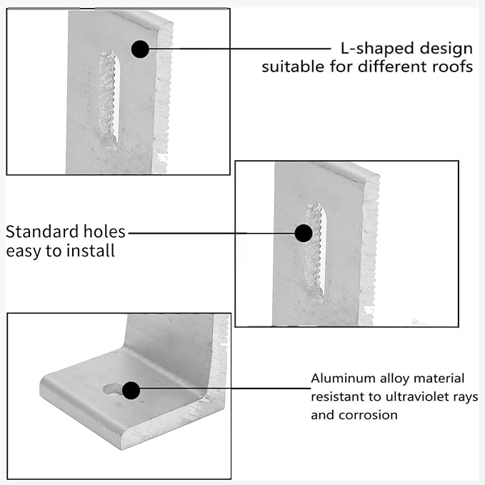 10Pcs L Foot Solar Mount, Aluminum Alloy Photovoltaic Panel Mounting Bracket, Photovoltaic Mount, Waterproof Solar Panel Bracket for Roof PV System